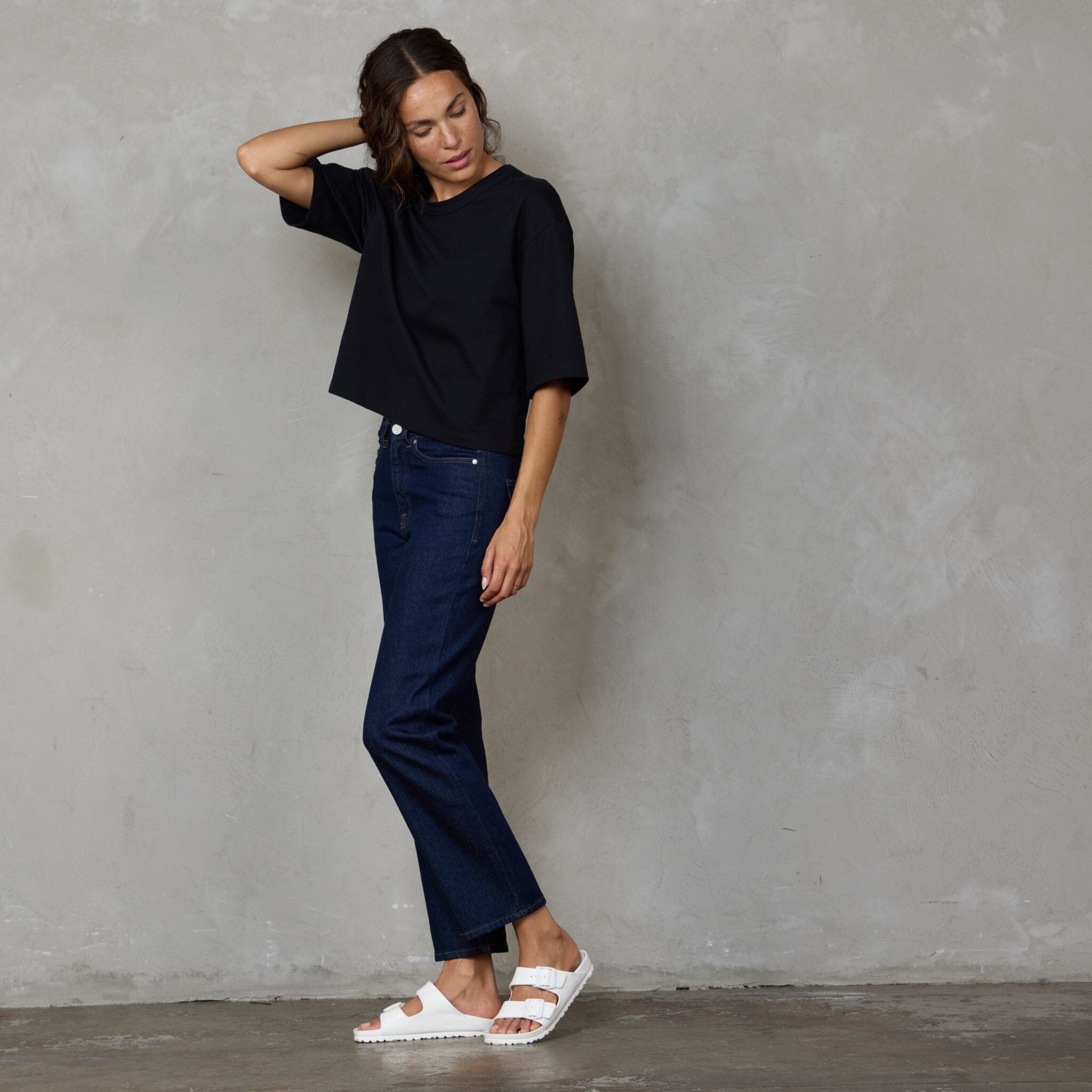 Luna Organic Cotton Cropped Tee Black Tee Shirt Organic Crew 