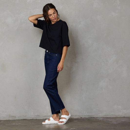 Luna Organic Cotton Cropped Tee Black Tee Shirt Organic Crew 