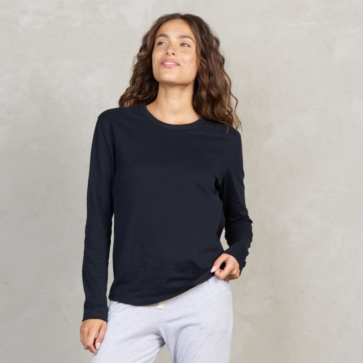 Lily Organic Cotton Long Sleeve Tee Black l/s tee Organic Crew 
