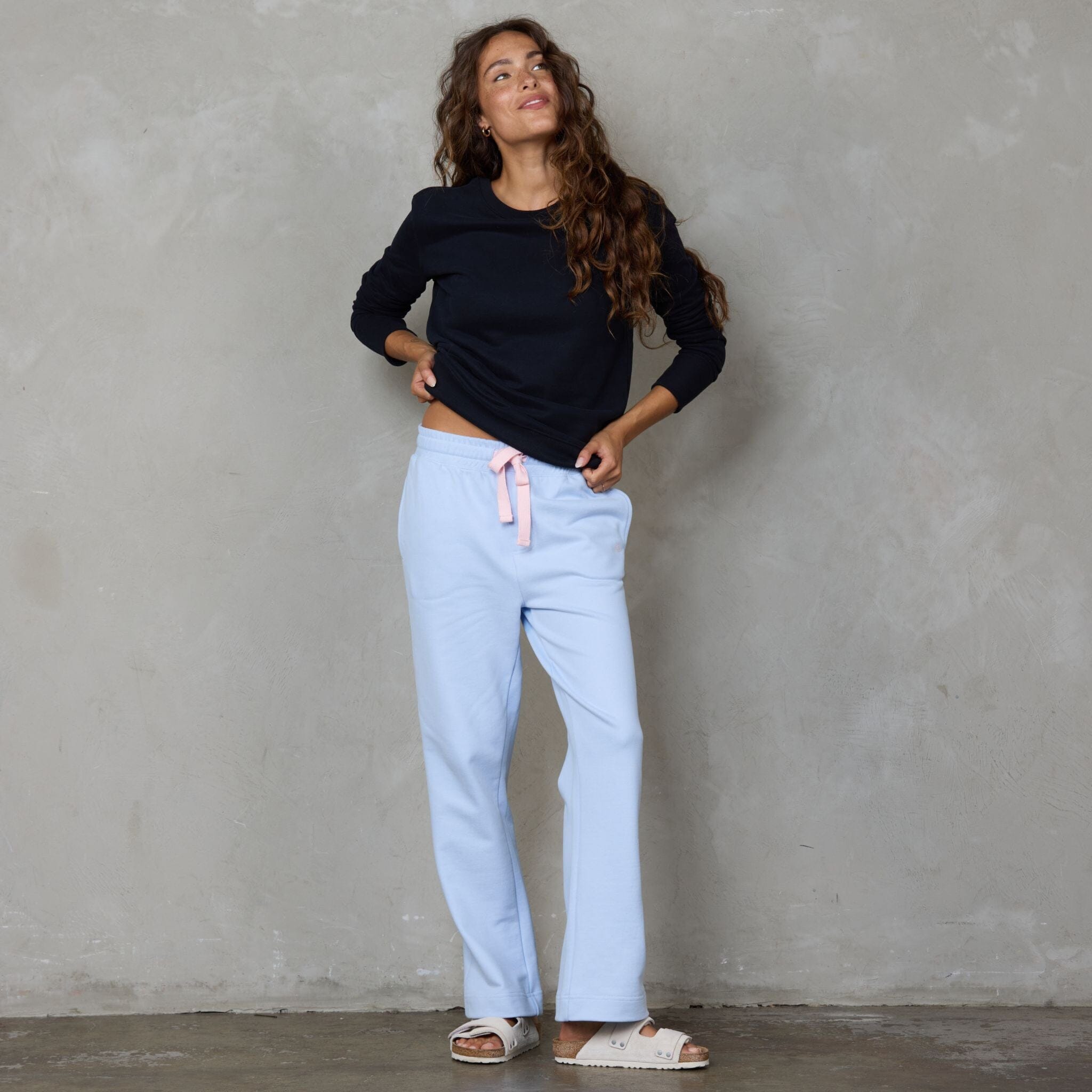 Chloe Organic Cotton Lux Touch Straight Leg Pant Baby Blue pants Organic Crew 