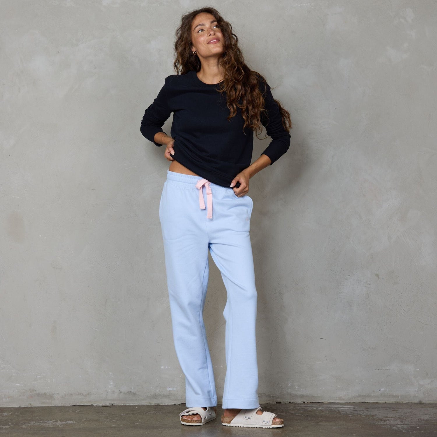 Chloe Organic Cotton Lux Touch Straight Leg Pant Baby Blue pants Organic Crew 