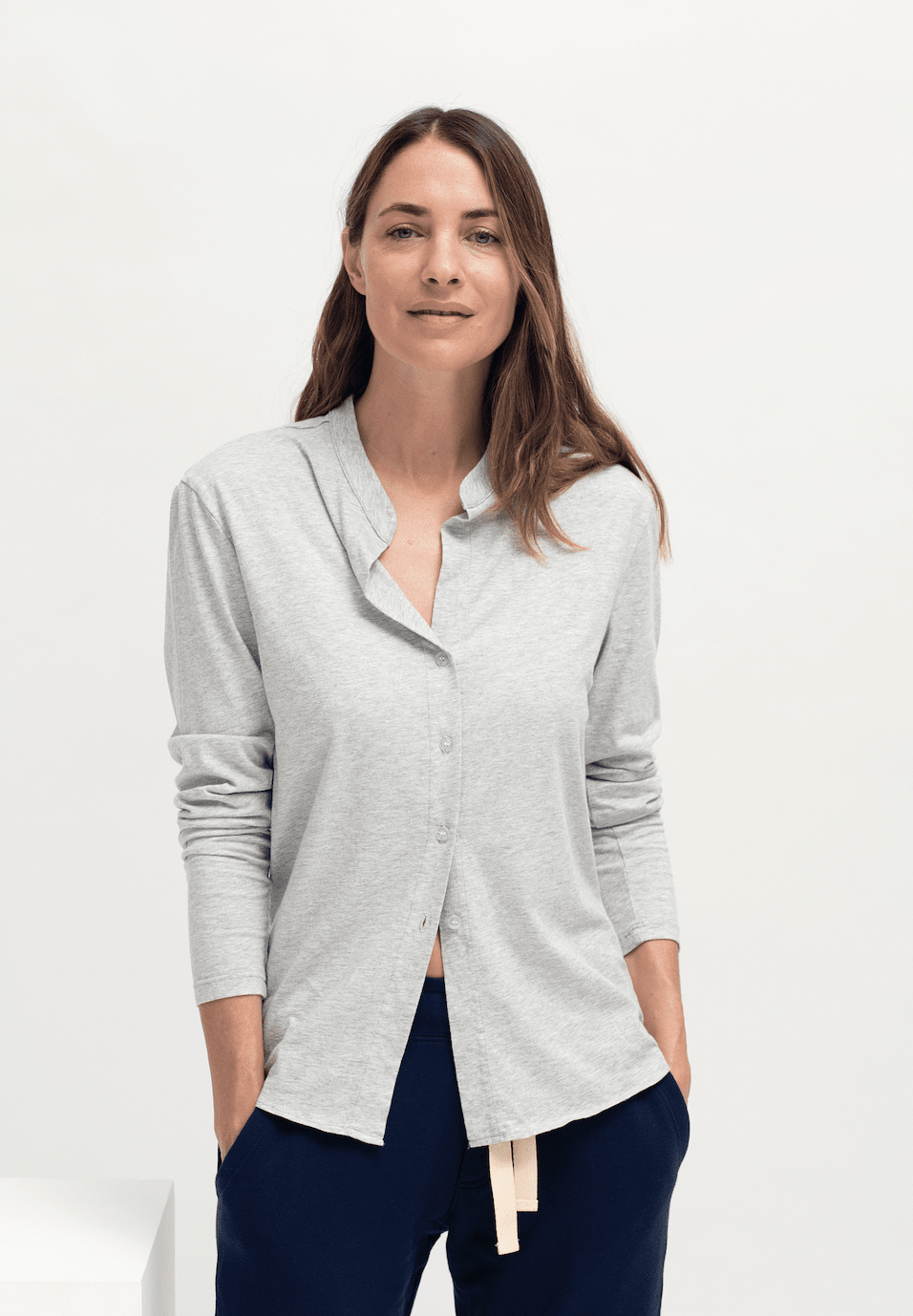 Button Through Shirt Grey Shirt Organic Crew 