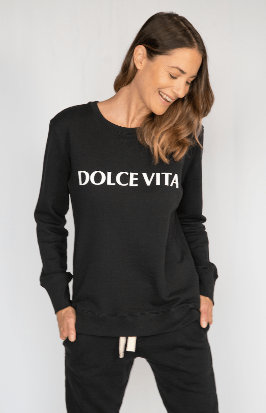 Boyfriend Sweater Black DOLCE VITA Sweater Organic Crew 